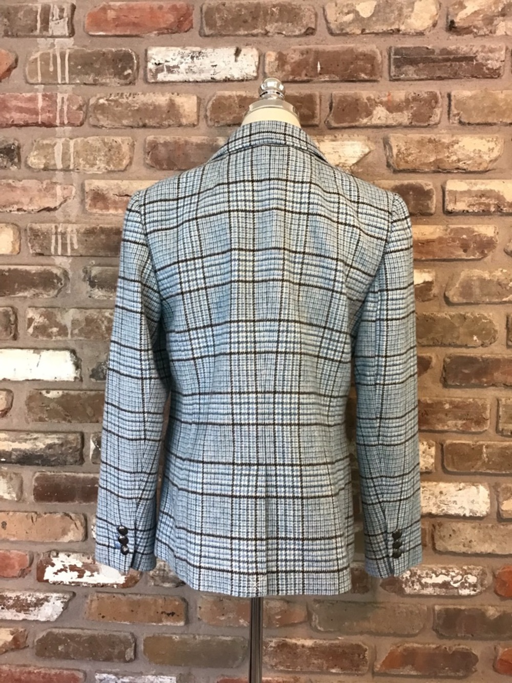 TALBOTS Women's Blue Black Houndstooth Plaid Wool Blend Blazer Jacket 6 NEW - Picture 4 of 10